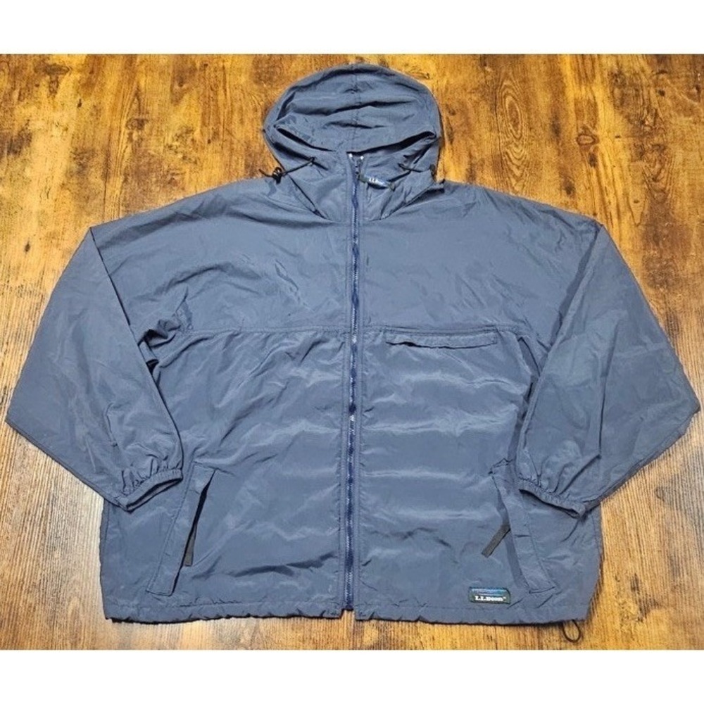 Vintage USA LL Bean Men's Full Zip Hooded Windbreaker Blue Jacket Coat Tall XL